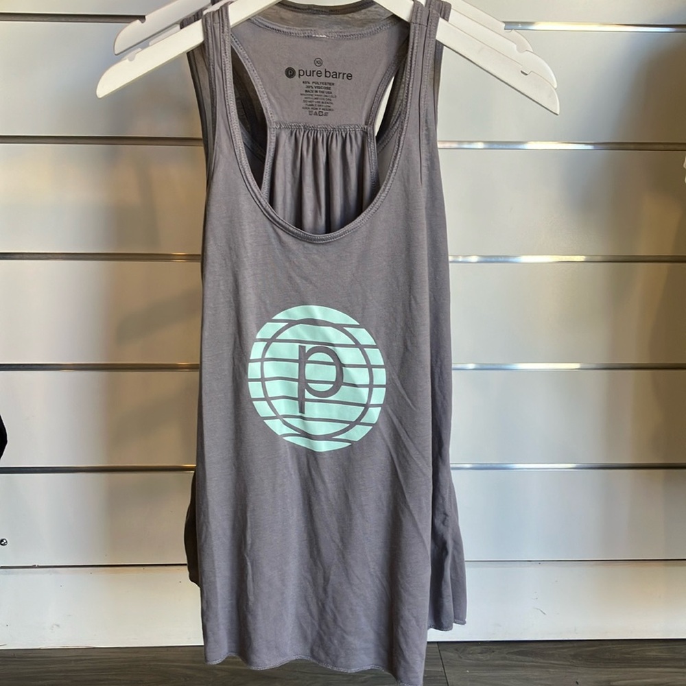 NWT Pure Barre Tank Top in Gray with Teal Circle P